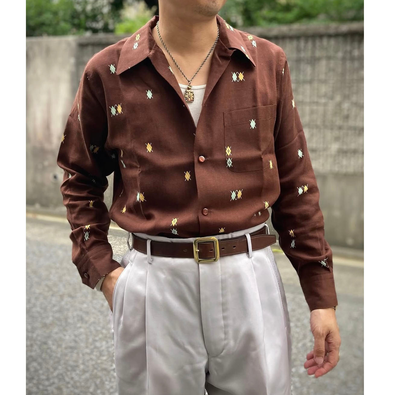 Long Sleeve Print Open Shirt “DOTTING ARGYLE”
