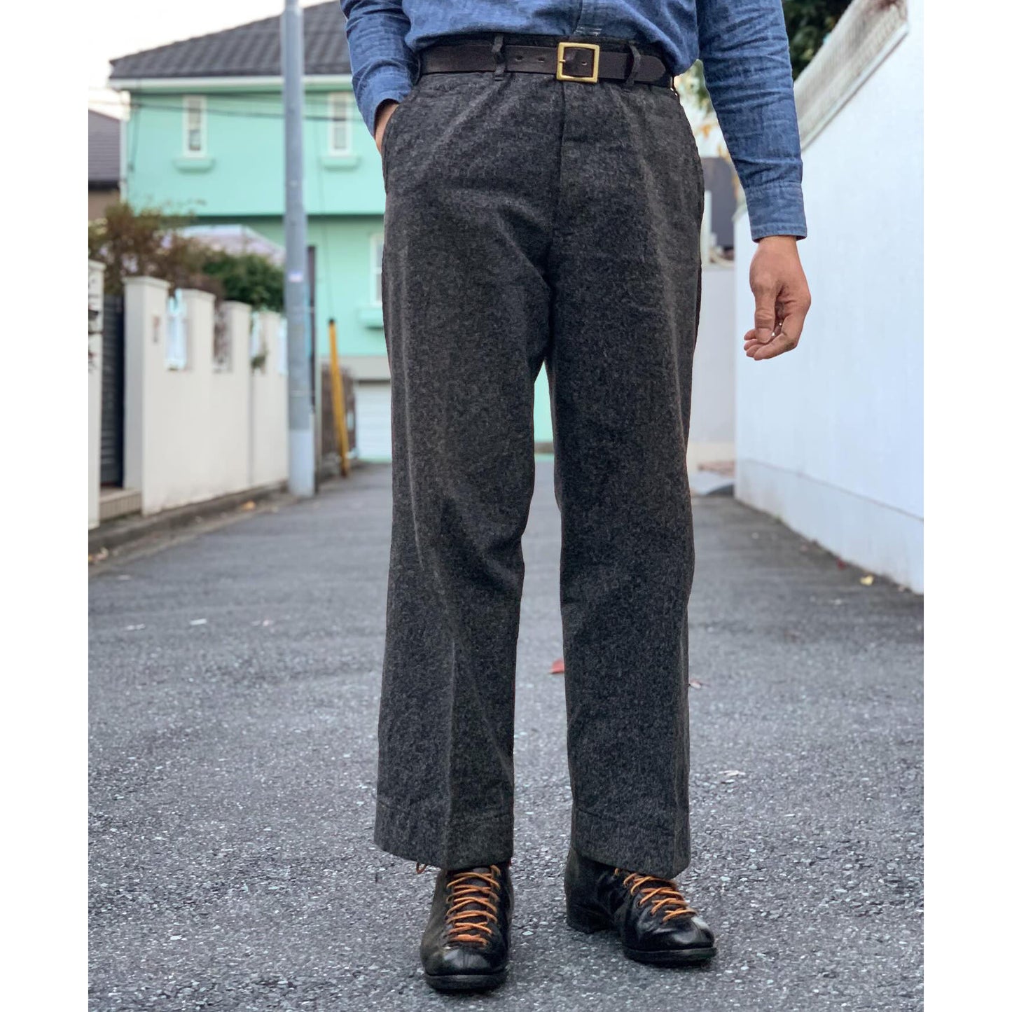 High Back Black Chambray Work Trousers