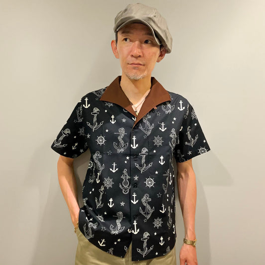 Print 2tone Italian Collar Shirt “ANCHOR”