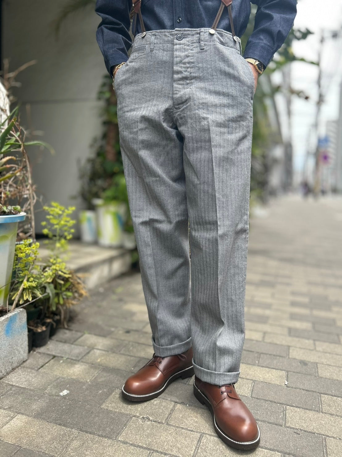 High Back Herringbone Work Trousers