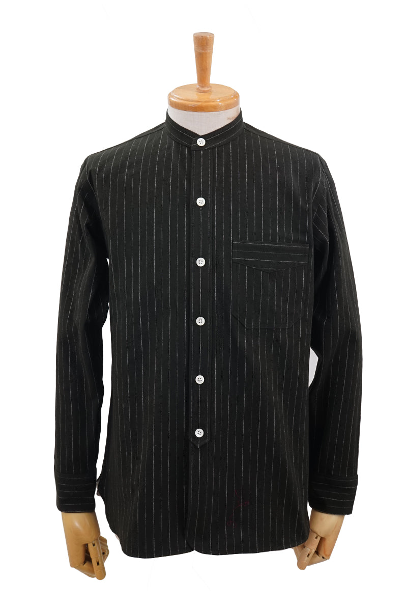 Stripe Band Collar Work Shirt