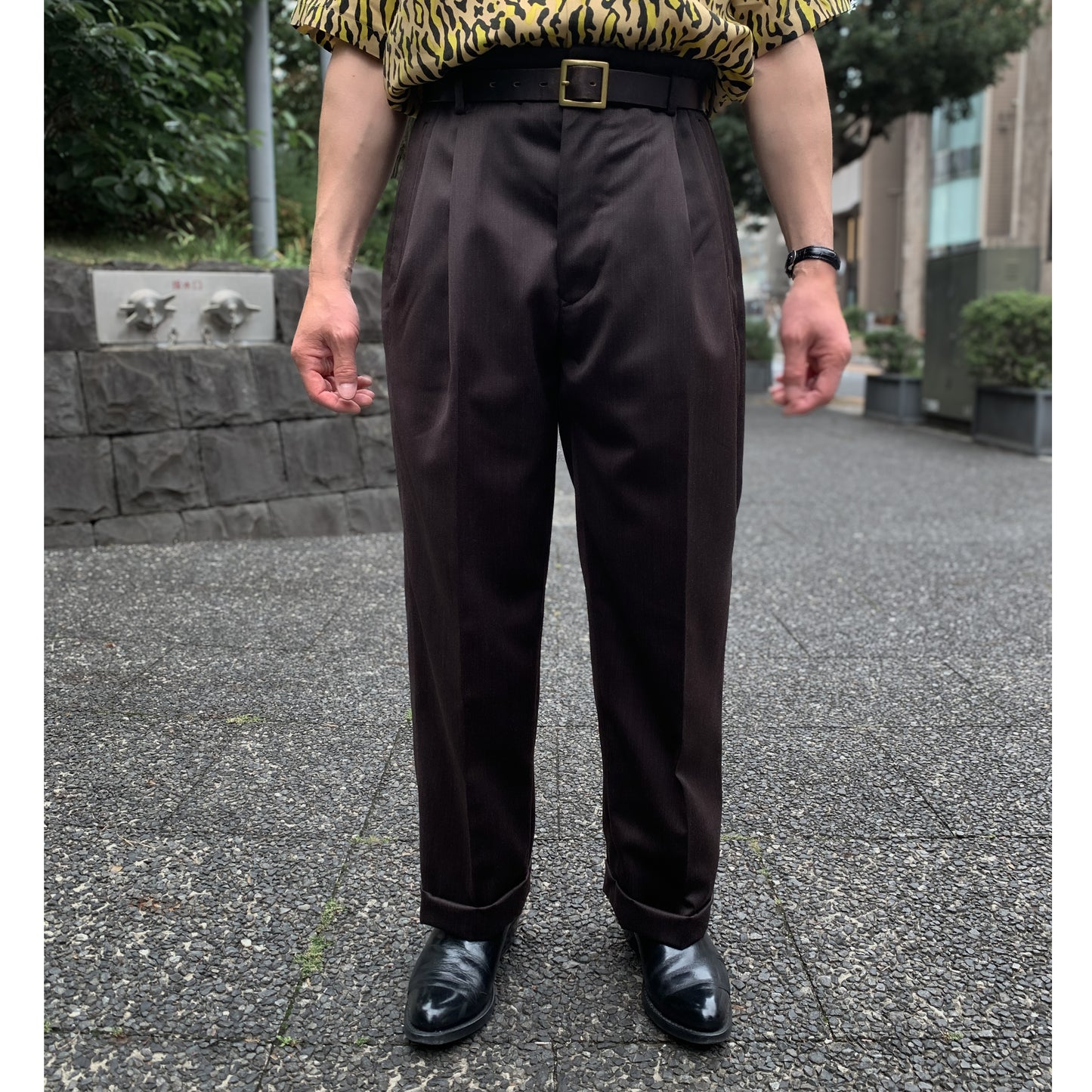 Wool Satin Two Tuck Trousers