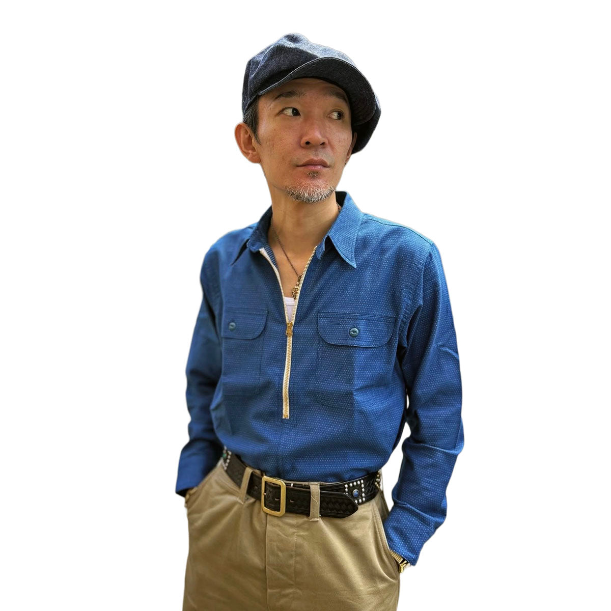 Embroidery Stitches Half Zip Work Shirt