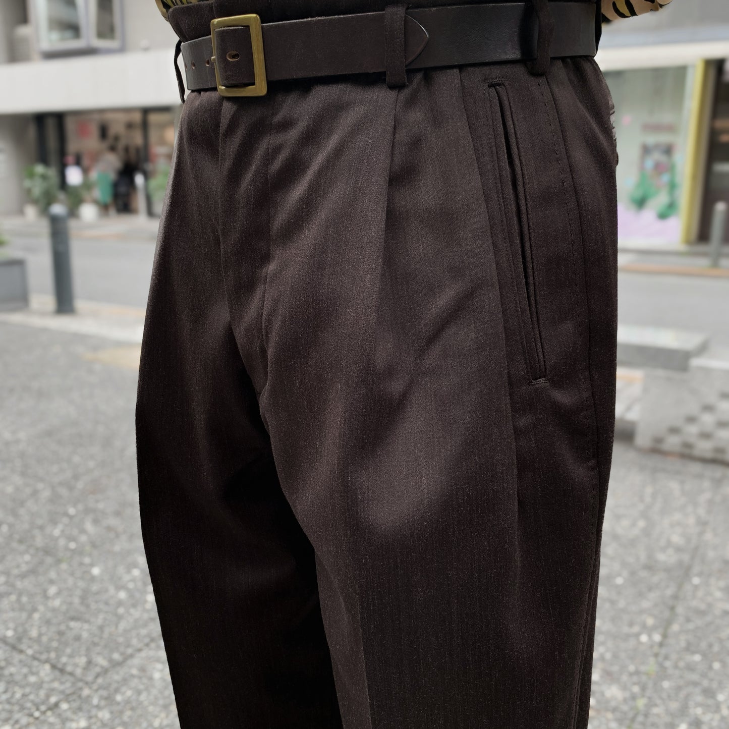 Wool Satin Two Tuck Trousers