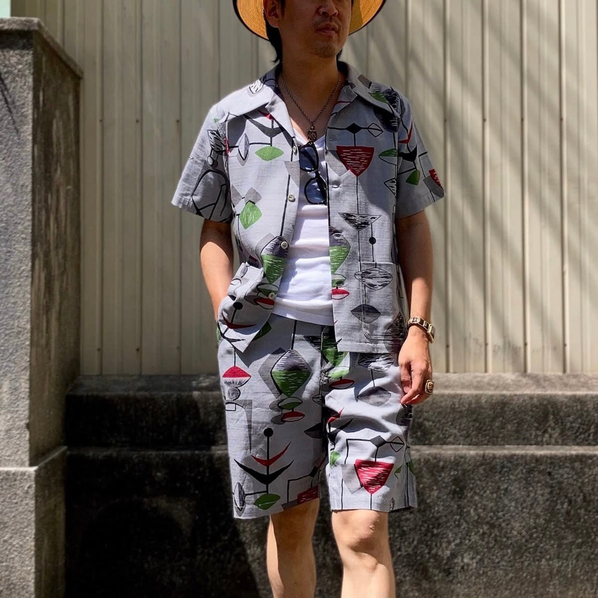 Print 2Pocket Open Shirt “MOBILE”