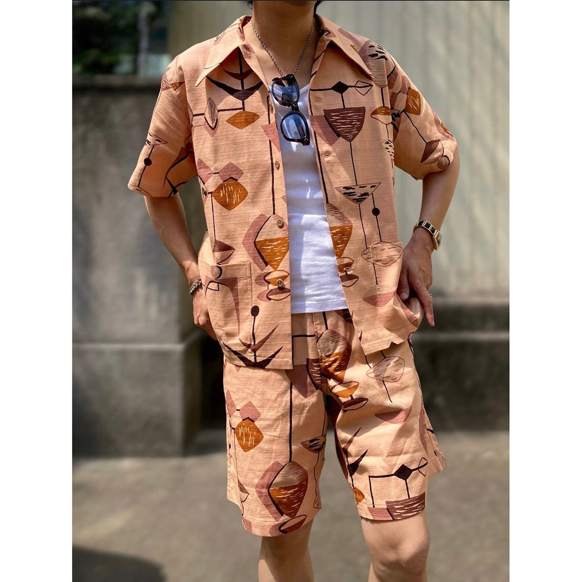 Print 2Pocket Open Shirt “MOBILE”
