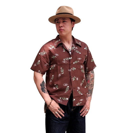 S/S Print Open Shirt “FISH BONE”