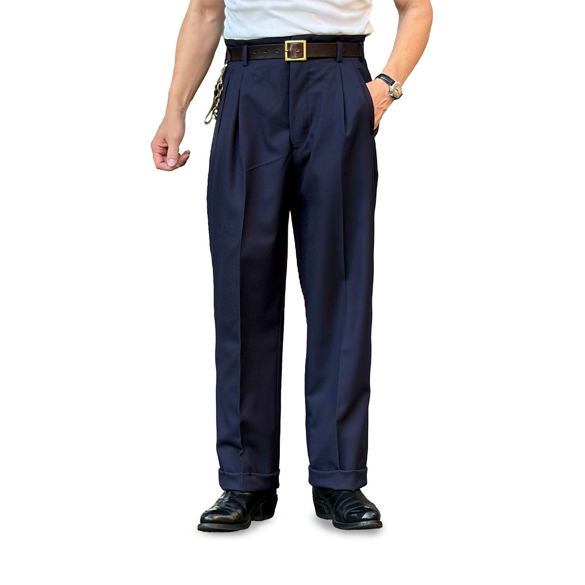 Wool Gabardine Two Tuck Trousers