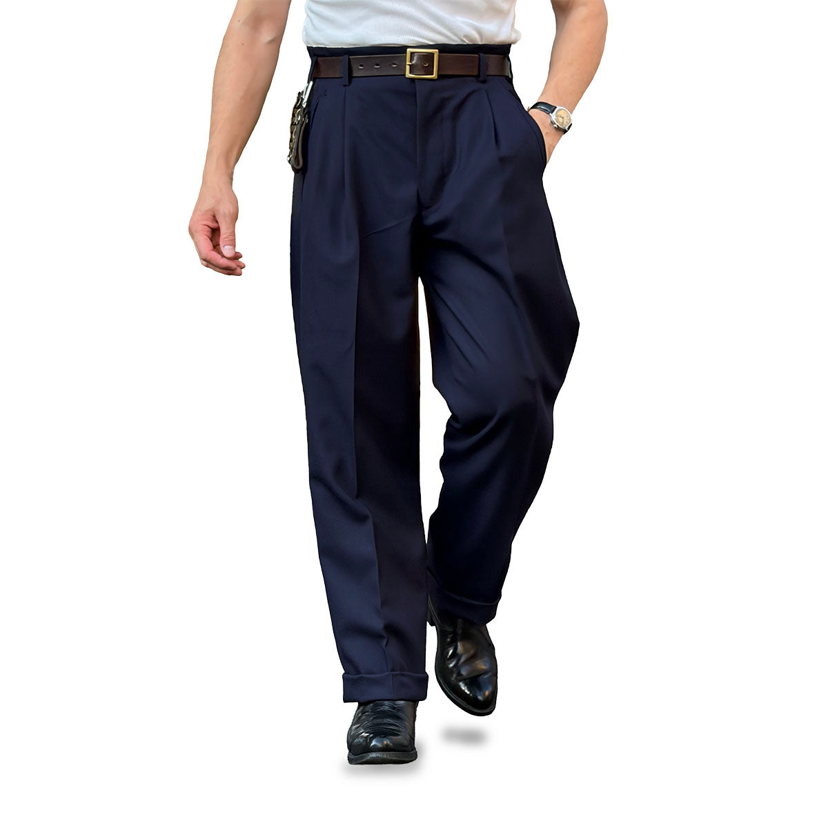 Wool Gabardine Two Tuck Trousers