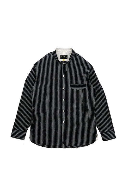 Stripe Band Collar Work Shirt