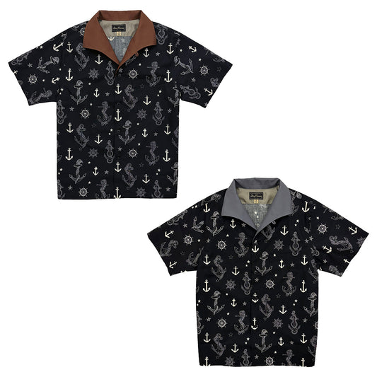 Print 2tone Italian Collar Shirt “ANCHOR”