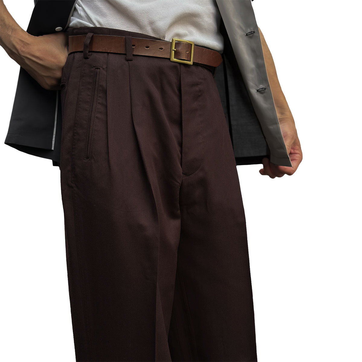 Rayon Gabardine Two Tuck Trousers