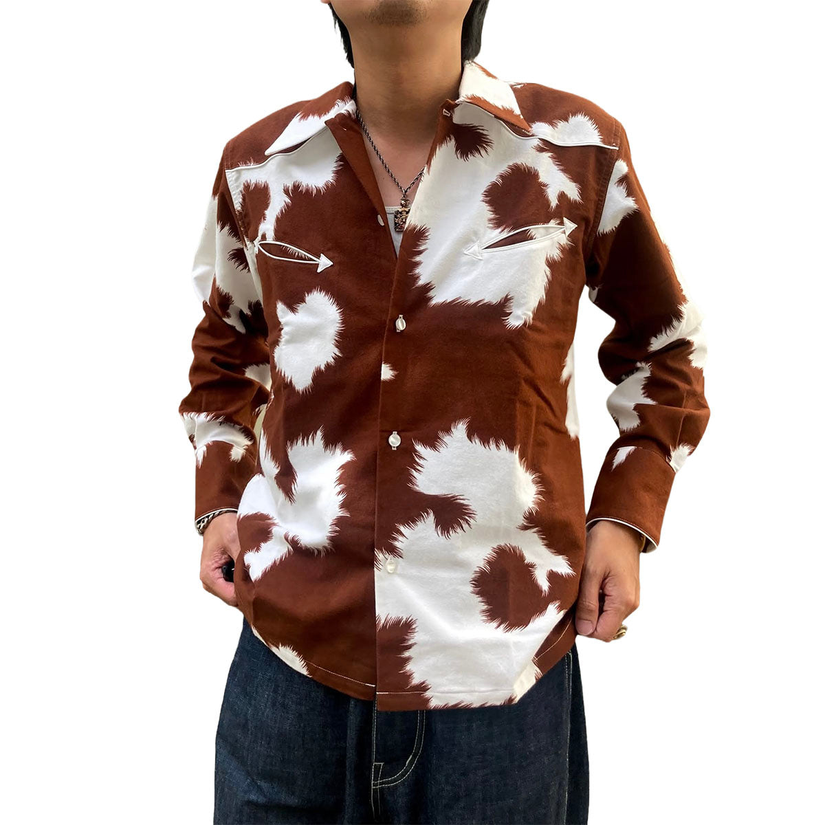Print Flannel Western Open Shirt“HOLSTEIN”