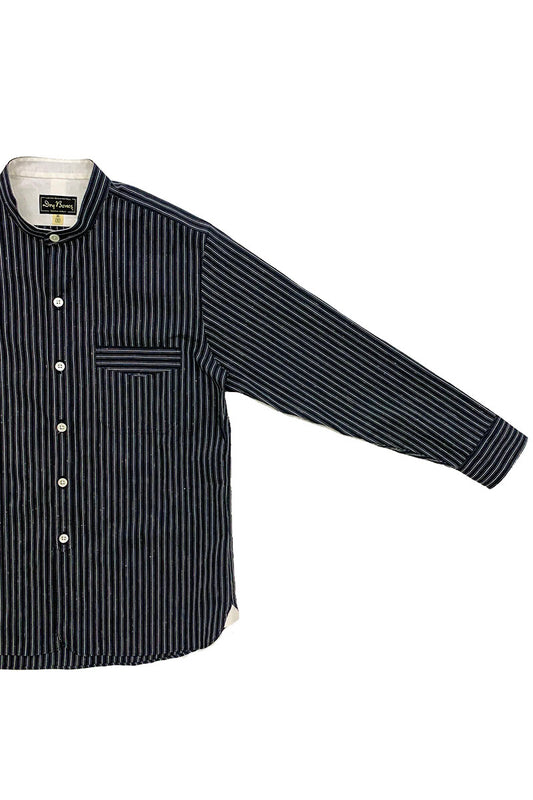 Stripe Band Collar Work Shirt