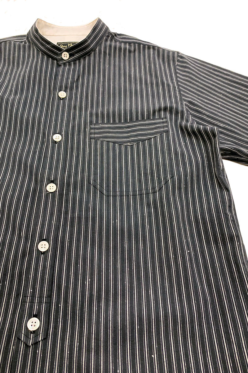 Stripe Band Collar Work Shirt