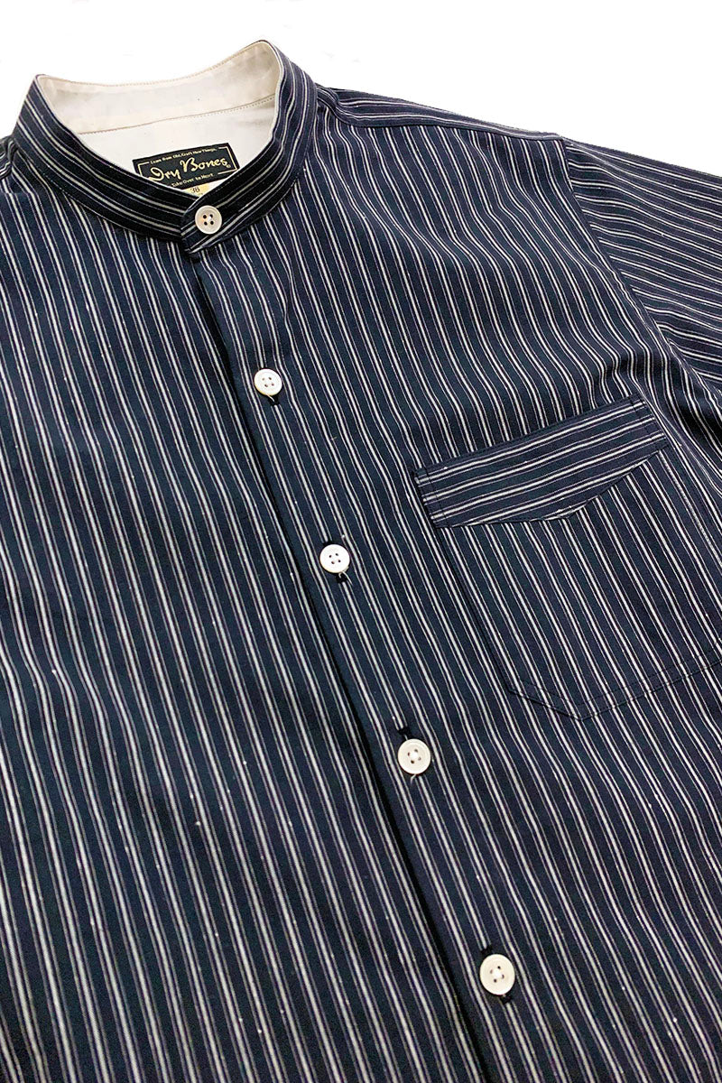 Stripe Band Collar Work Shirt