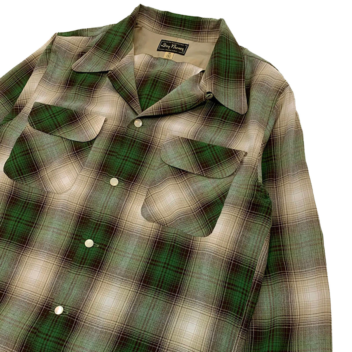 90s“Dry Bones” レーヨンシャツ オンブレ 開襟 ボックスシルエット Ombre Check 2 Flap Open Shirt – Dry Bones Online Shop