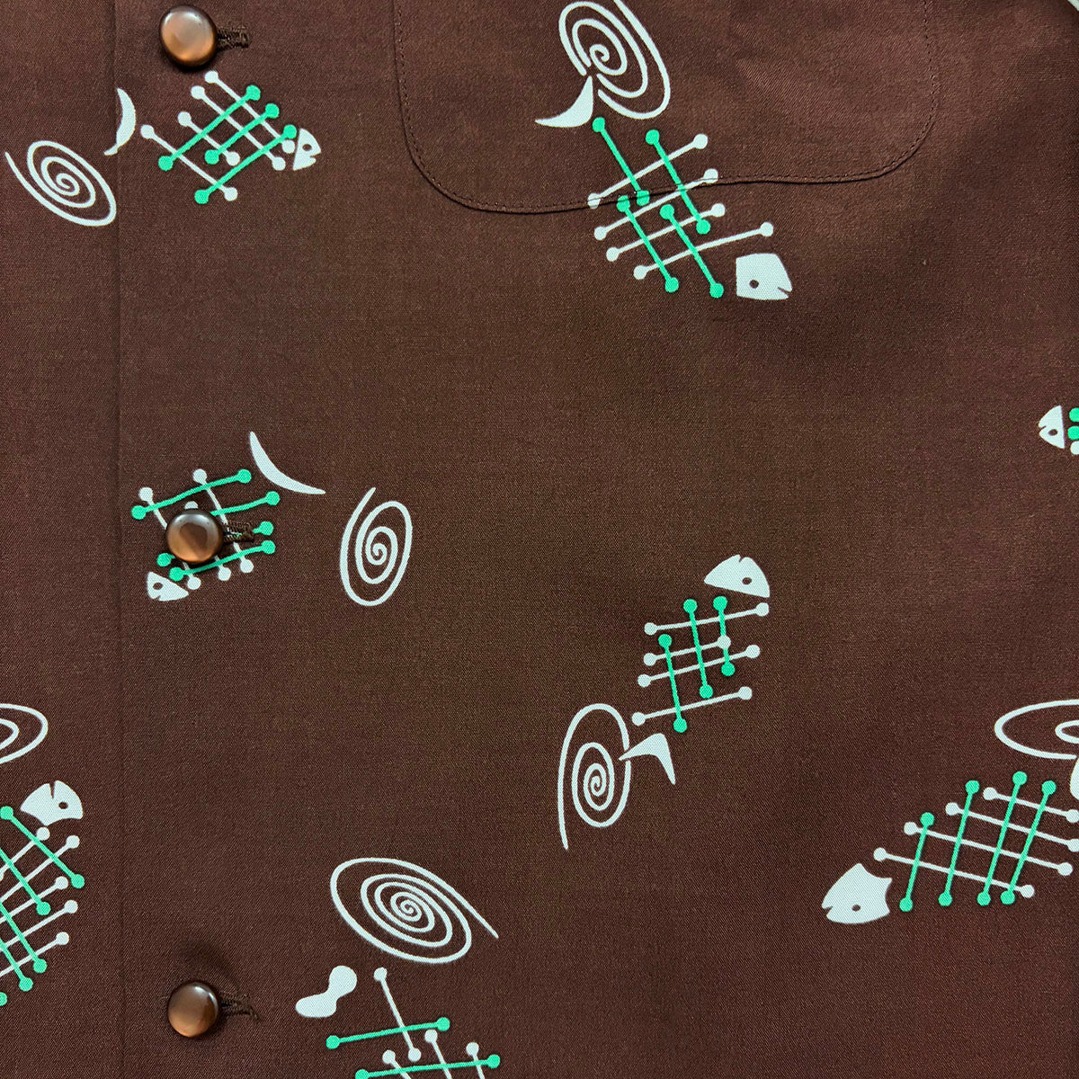 L/S Print Open Shirt “FISH BONE”