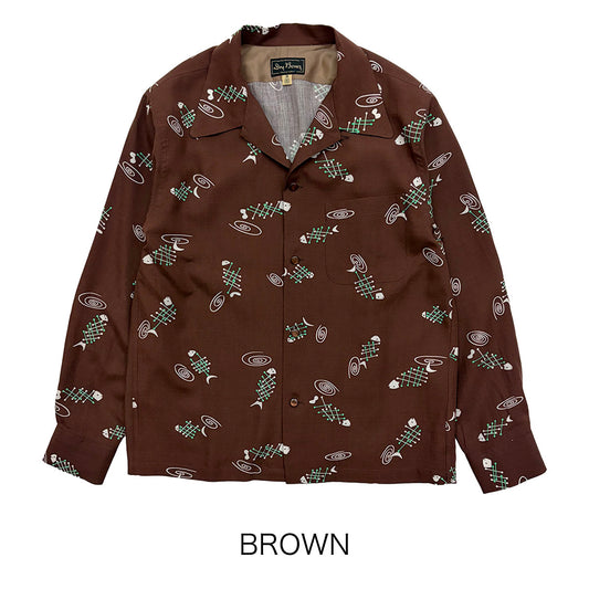 L/S Print Open Shirt “FISH BONE”