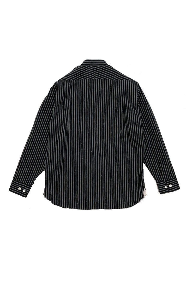 Stripe Band Collar Work Shirt