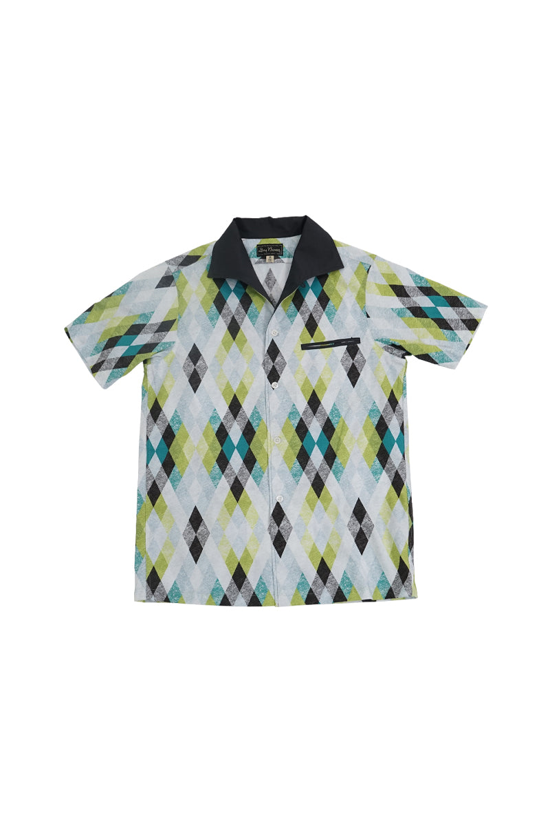 S/S Print Italian Collar Shirt “LOZENGE”