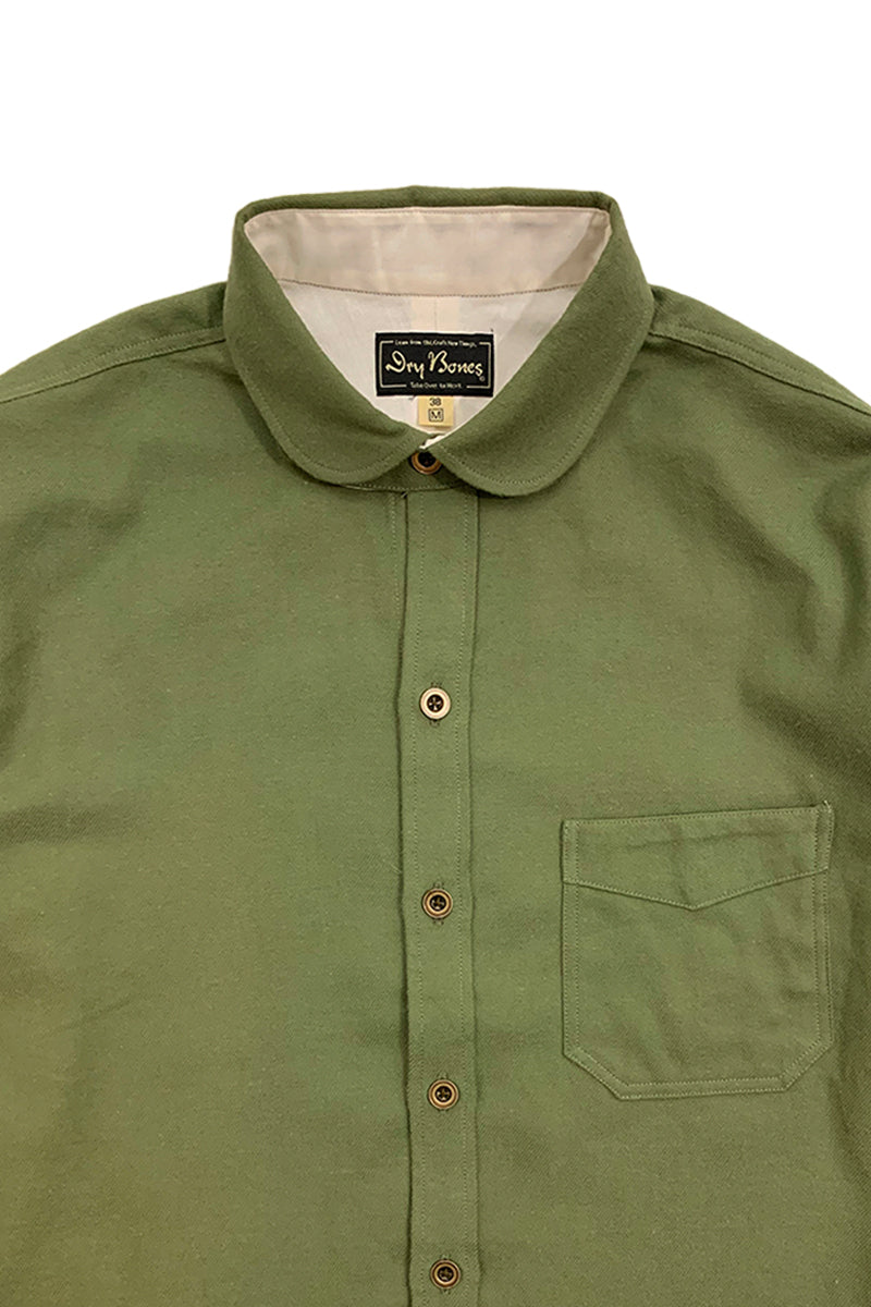 Solid Flannel Round Collar Work Shirt