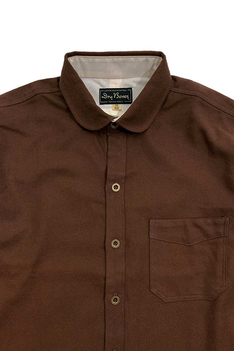 Solid Flannel Round Collar Work Shirt