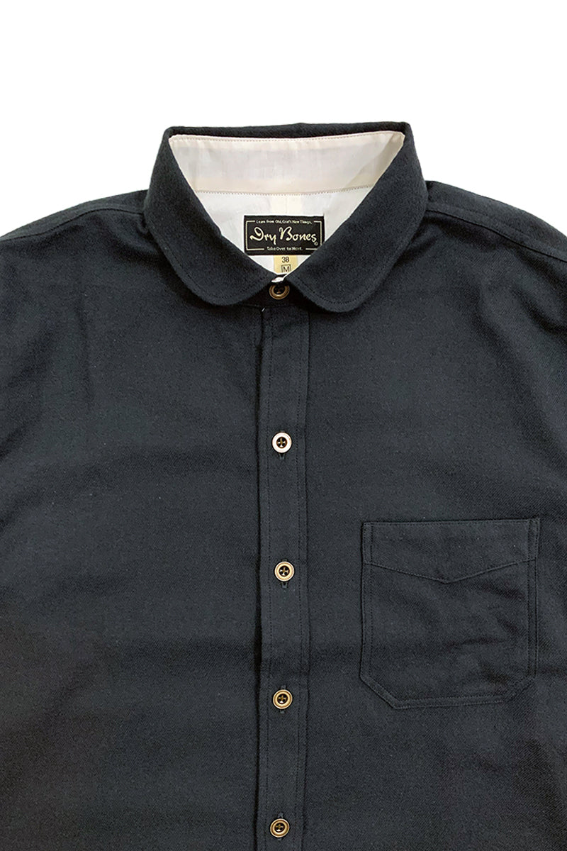 Solid Flannel Round Collar Work Shirt