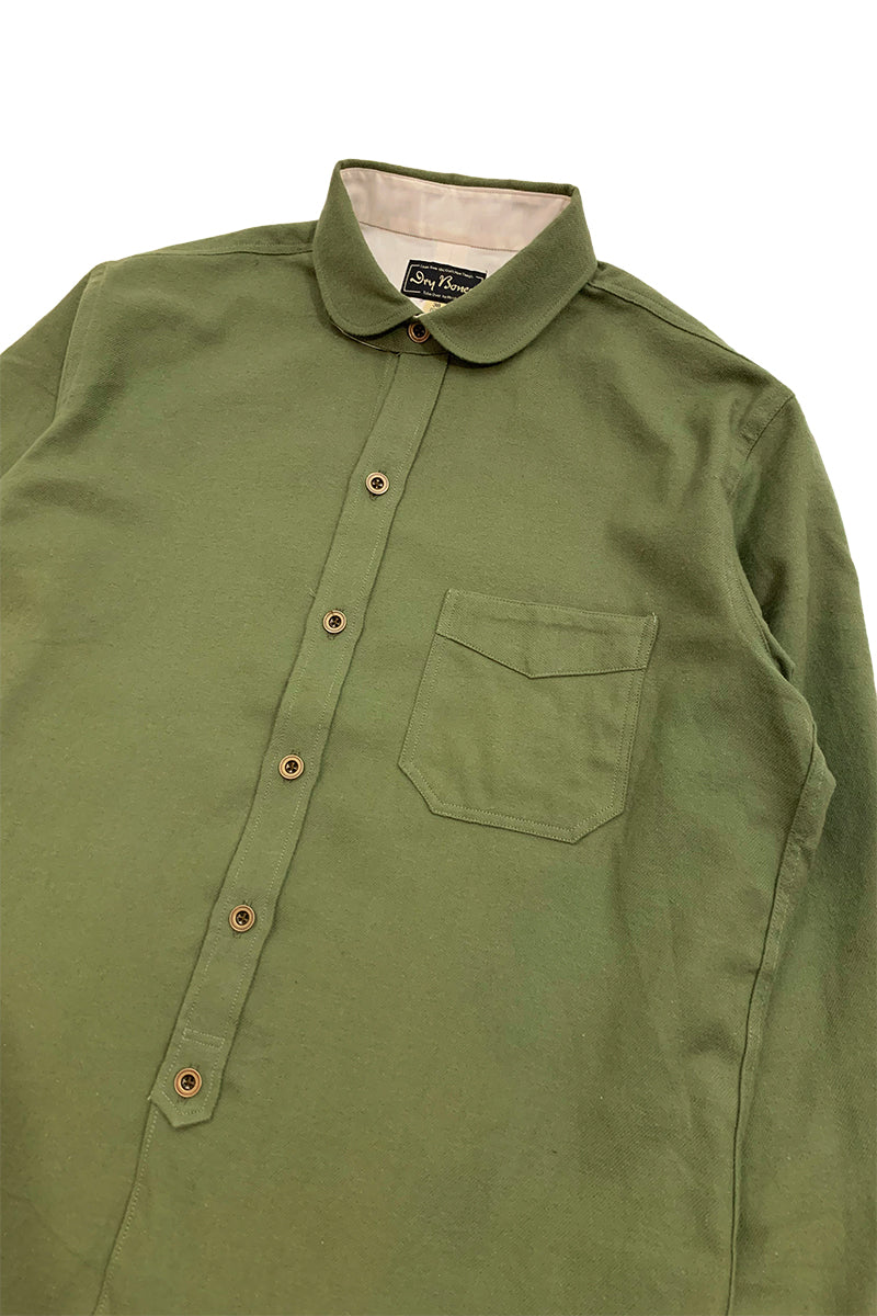 Solid Flannel Round Collar Work Shirt