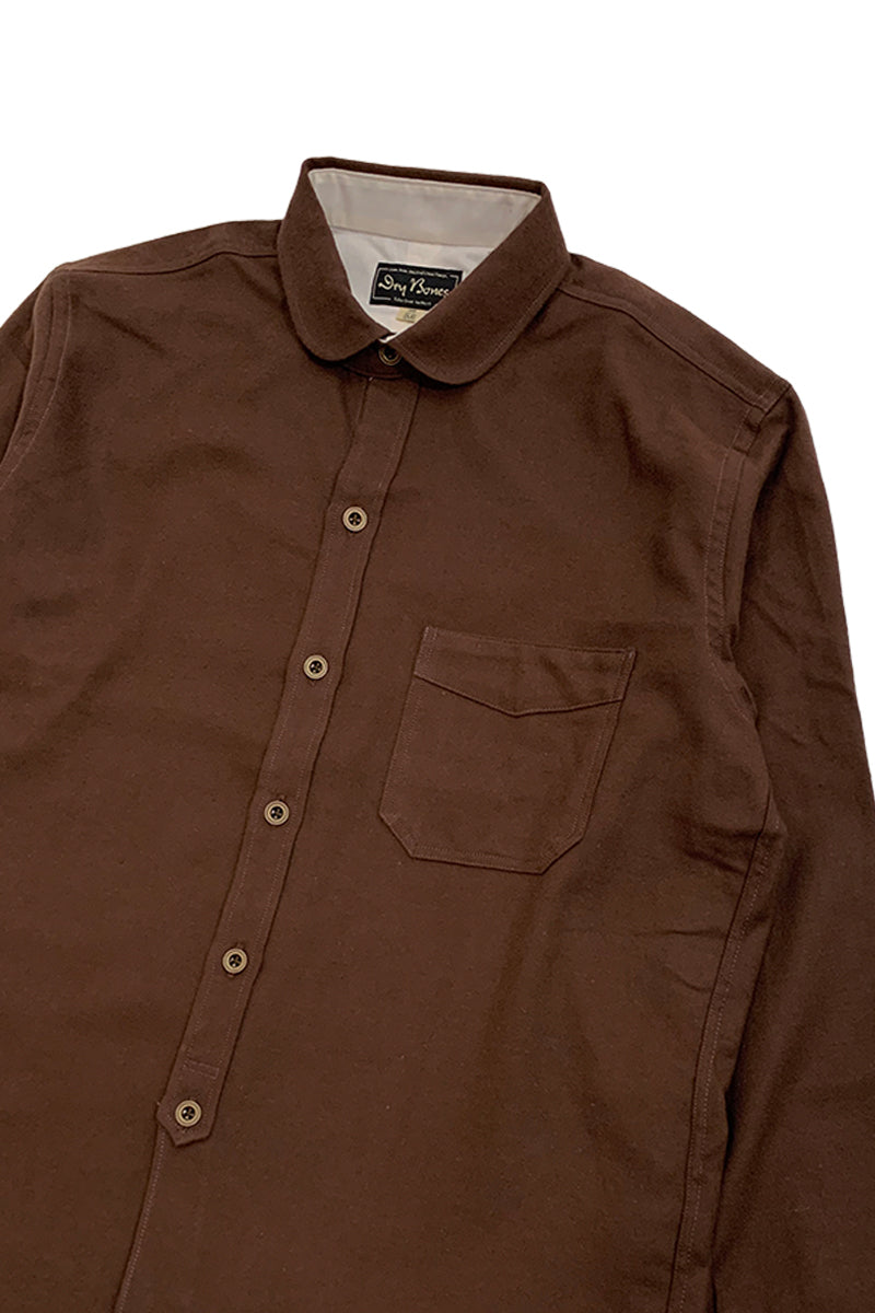 Solid Flannel Round Collar Work Shirt