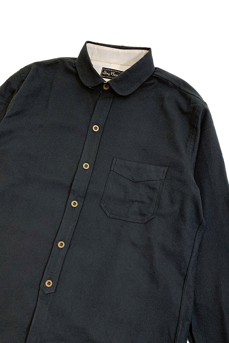 Solid Flannel Round Collar Work Shirt