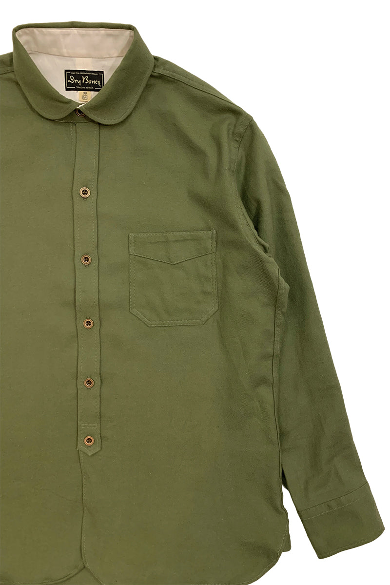 Solid Flannel Round Collar Work Shirt