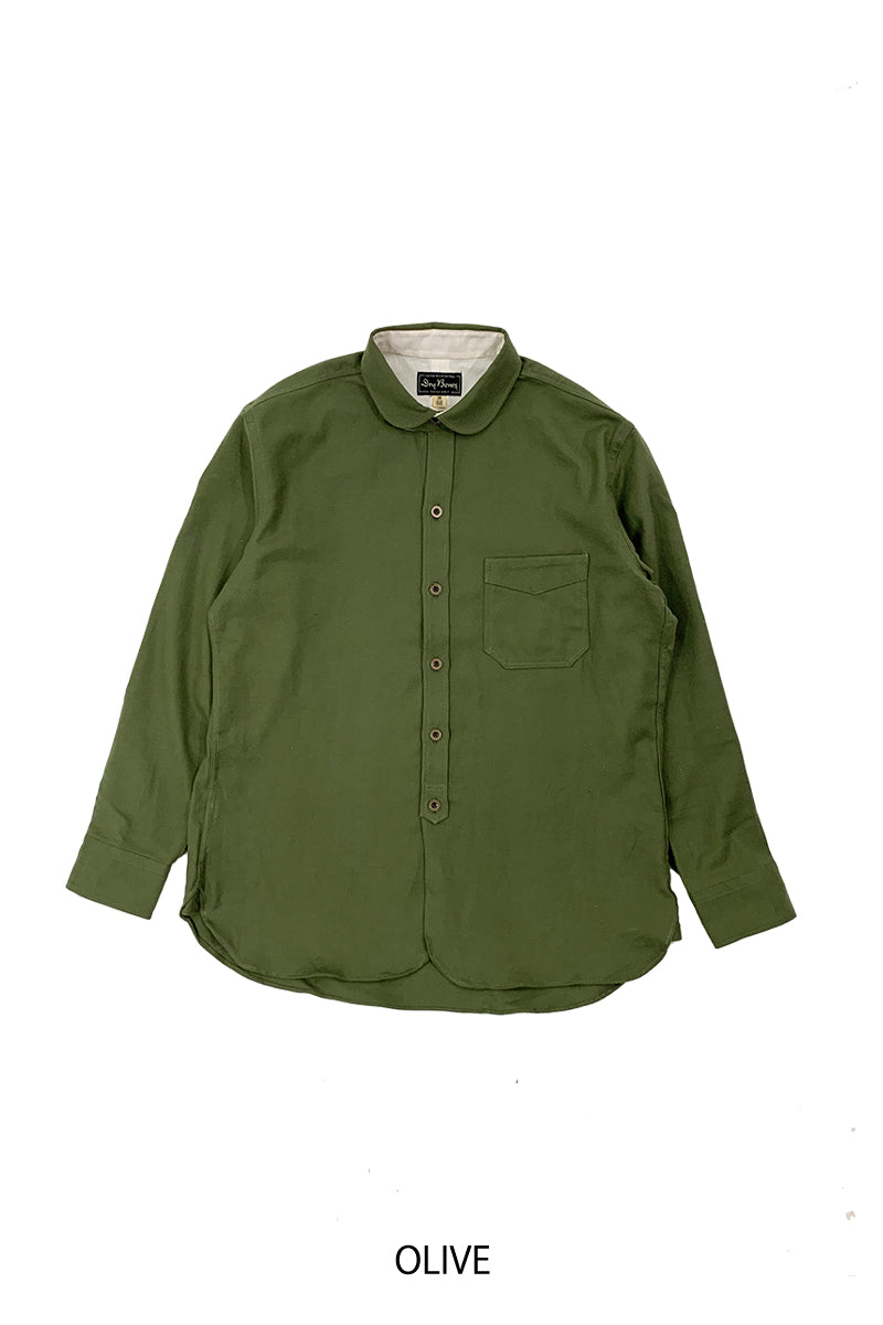 Solid Flannel Round Collar Work Shirt