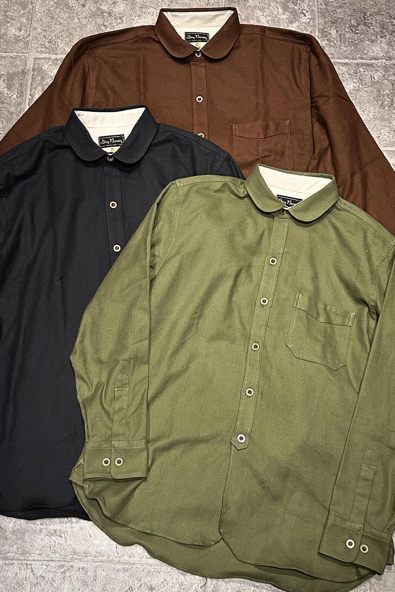 Solid Flannel Round Collar Work Shirt