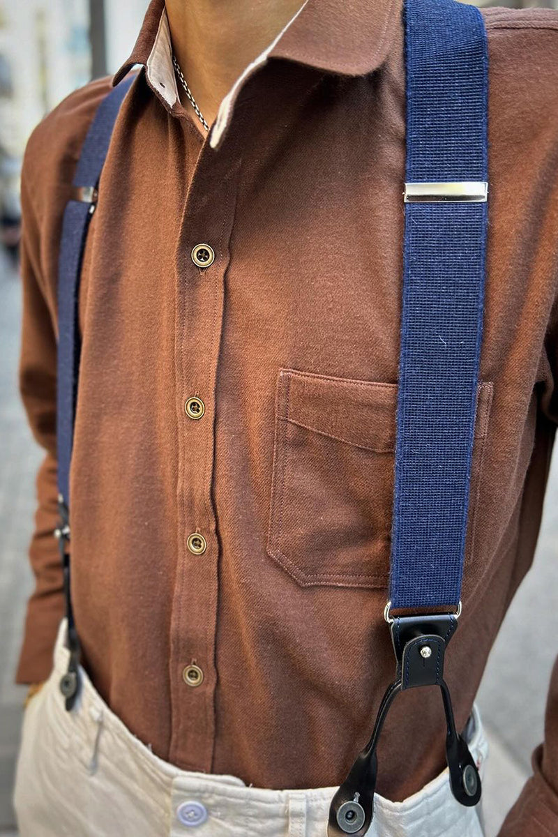 Solid Flannel Round Collar Work Shirt