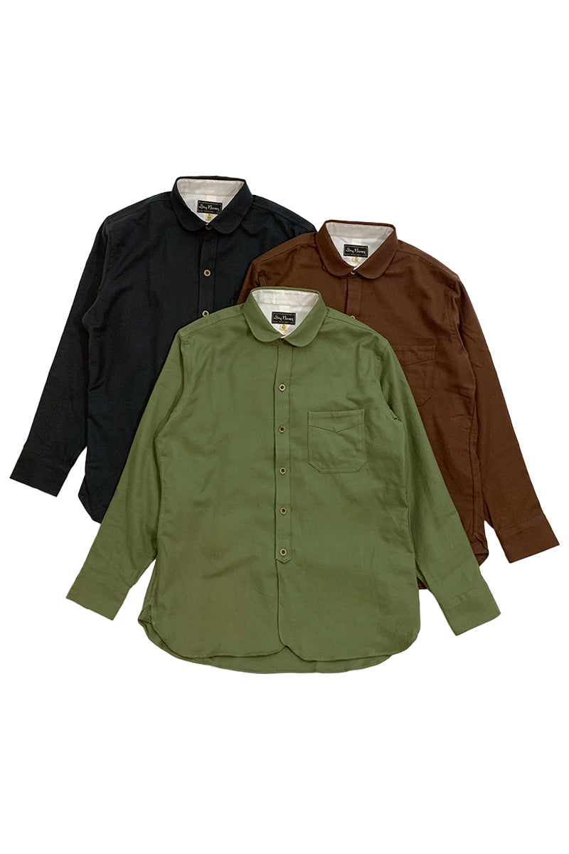 Solid Flannel Round Collar Work Shirt