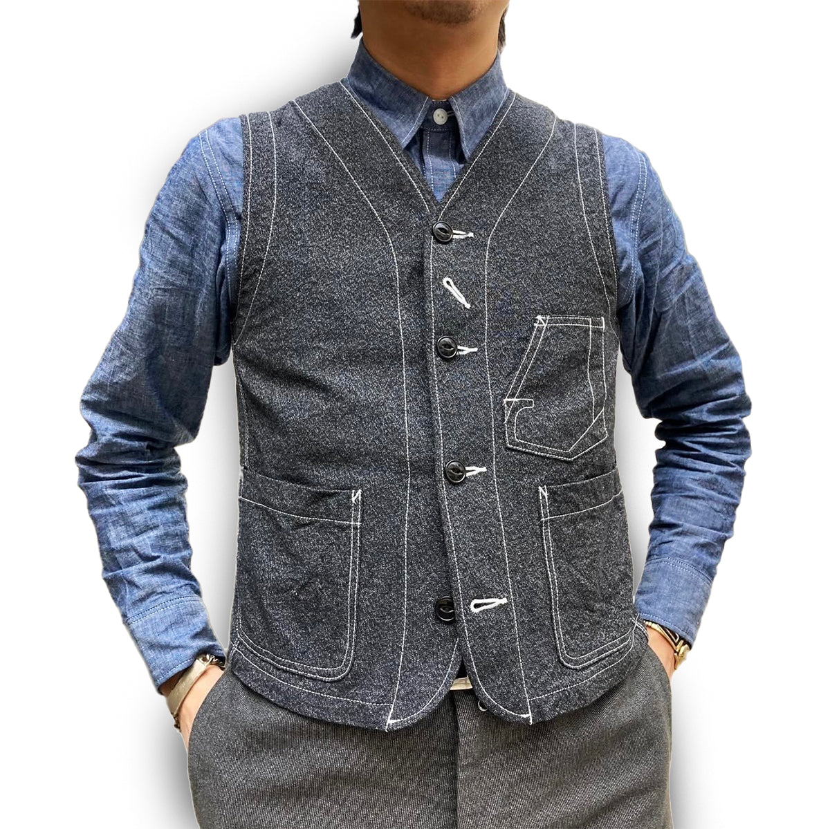 新品未使用 アルテリア CHAMBRAY DOBBY ENGINEER VEST Indigo Dobby Gilet【OR-4326】 – STUDIO D'ARTISAN ONLINE STORE